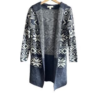 Monteau Navy Blue & White Nordic Print Open Coatigan Small